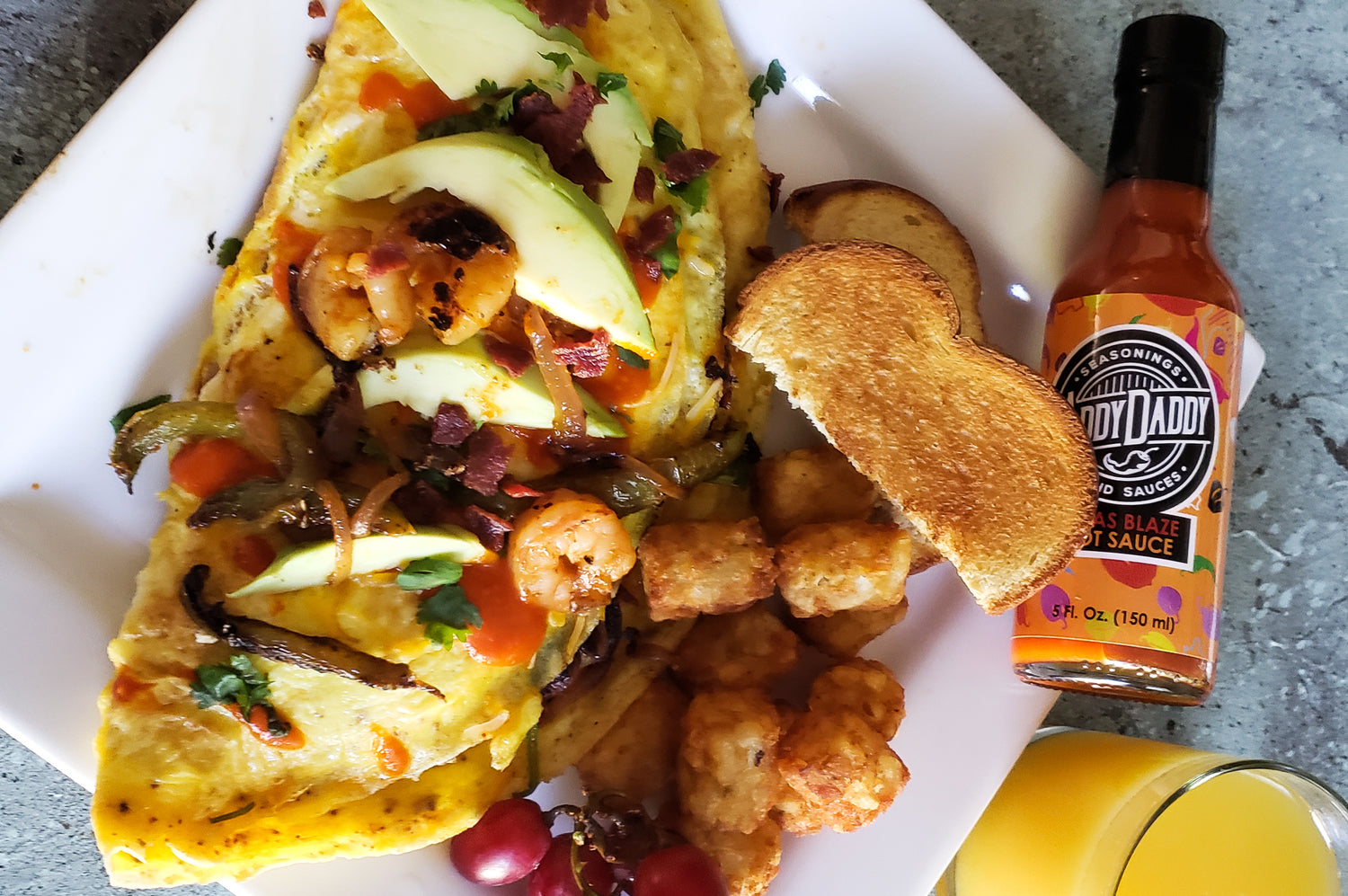 BASS (Bacon, Avocado, Spinach & Shrimp) Omelet