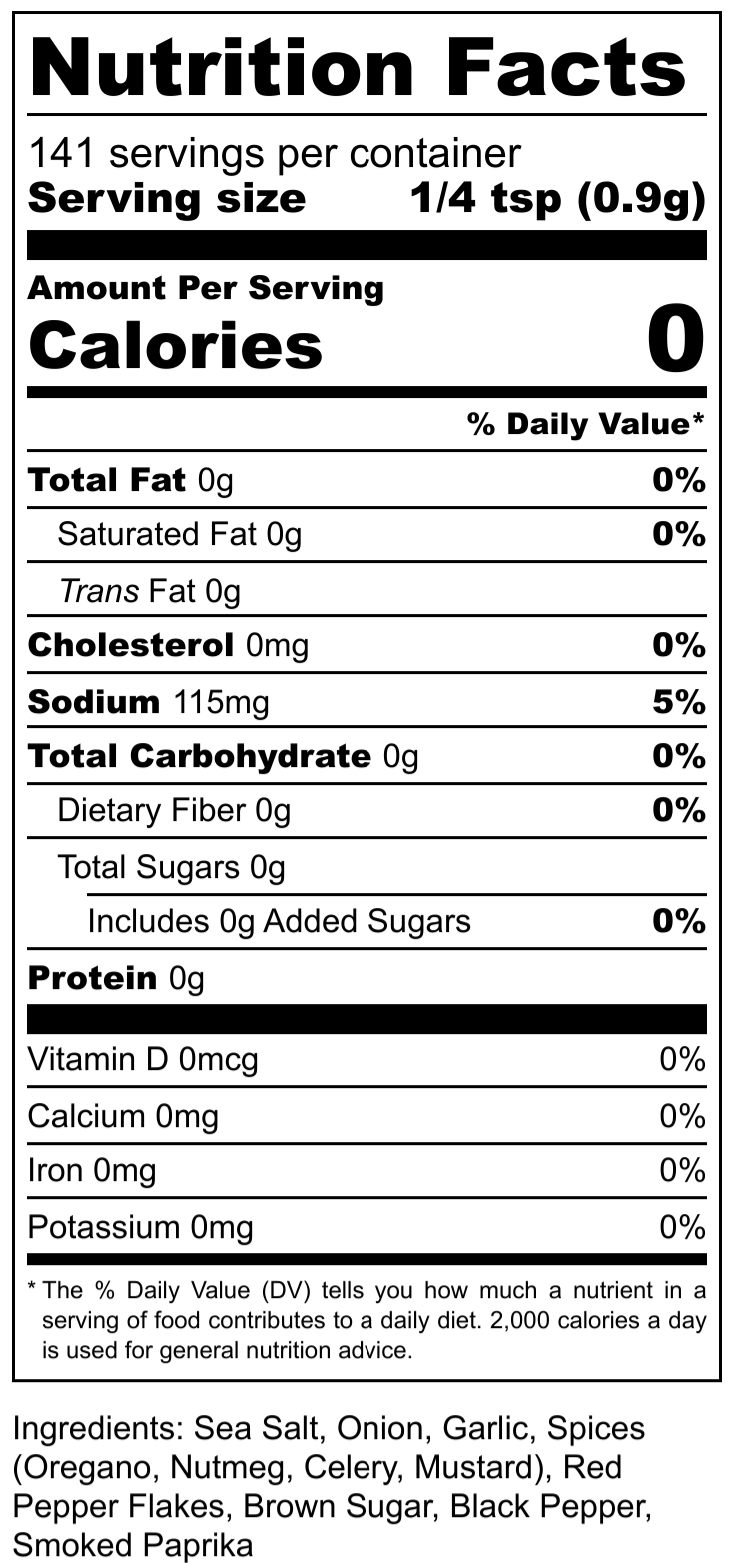 Addy Daddy Seasoning S.B.F. Nutrition Facts